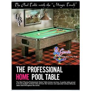 Genie Pool Table Sales Flyer UBI Vintage Retro Original 2 Sided Promo 8.5" x 11"
